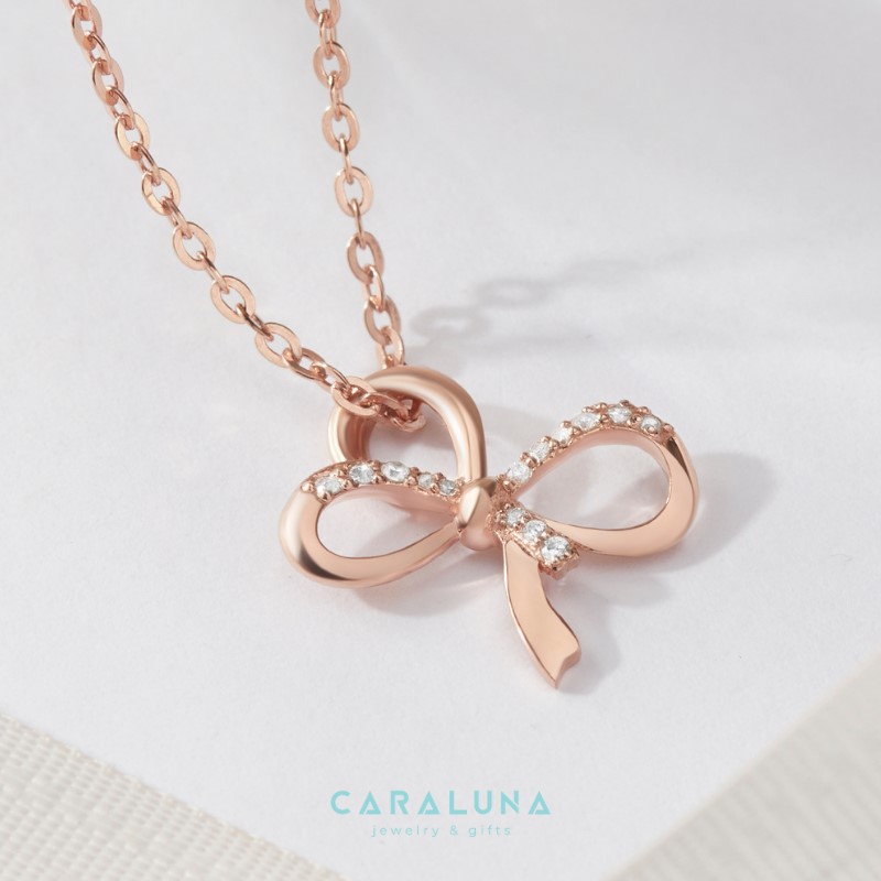 Dây Chuyền Bạc 925 Nơ Đính Đá Hàn Quốc Bowtie Love