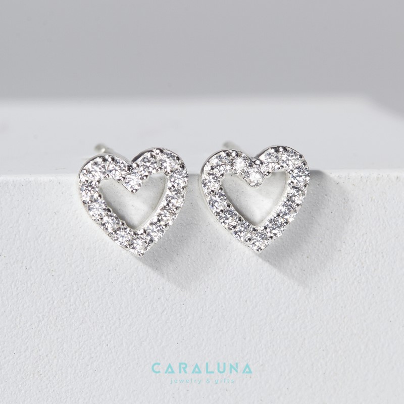 Bông Tai Bạc 925 Nụ Trái Tim Đính Đá Love Heart