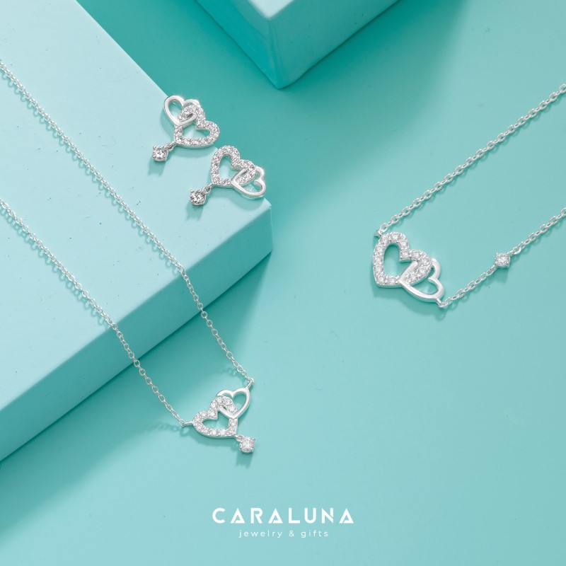 Trang sức bạc 925 hai trái tim đan nhau đính đá của Cara Luna