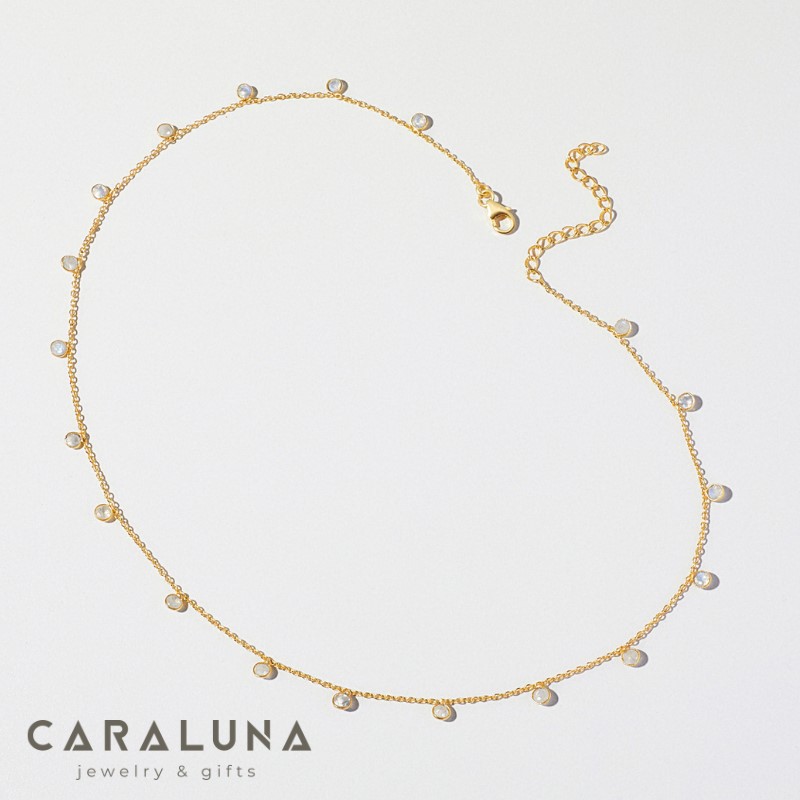 Dây Chuyền Bạc 925 Mảnh Đính Đá Mặt Trăng Rainbow Moonstone