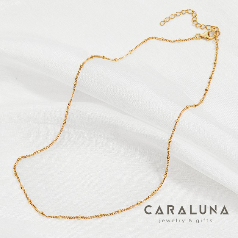 Dây Chuyền Bạc 925 Choker Xích Bạc Mảnh Và Bi Satellite