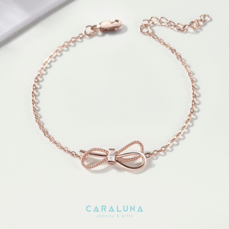 Lắc Tay Bạc 925 Lariat Nơ Đính Đá Bowtie Love