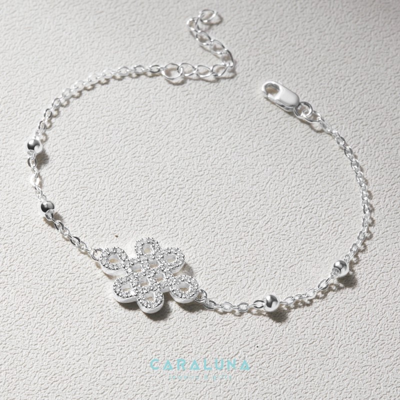 Lắc Tay Bạc 925 Đồng Tâm Kết Đính Đá Gắn Bi Bạc