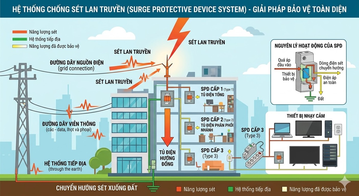 Sơ đồ hệ thống chống sét lan truyền