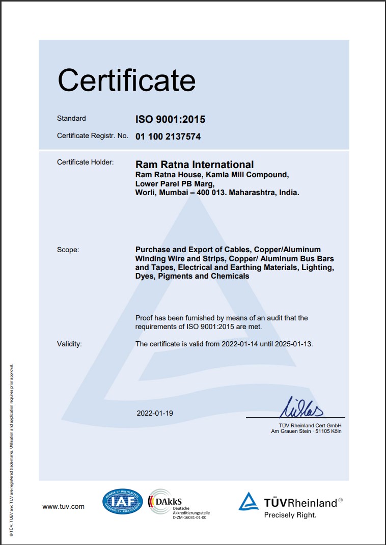 Chứng nhận tiêu chuẩn ISO 9001:2015 của cọc Ram Ratna