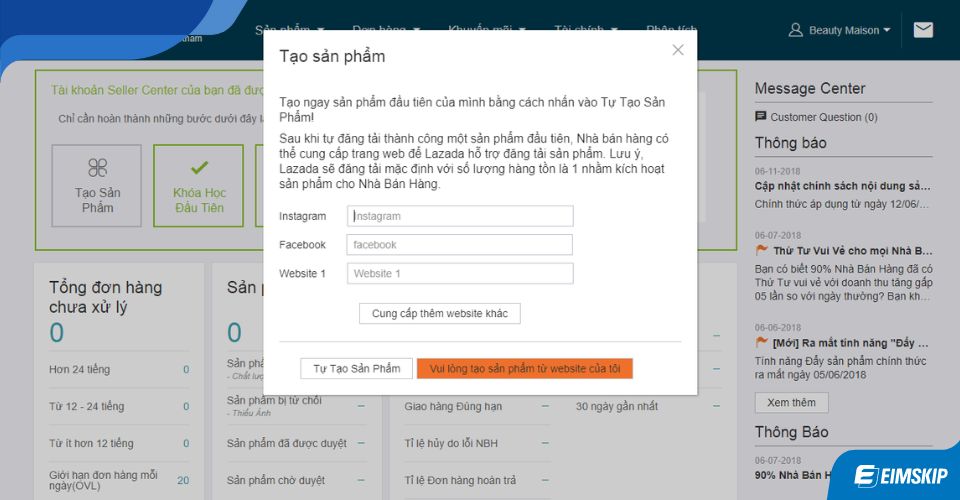 tạo sản phẩm thủ công trên kênh bán hàng lazada