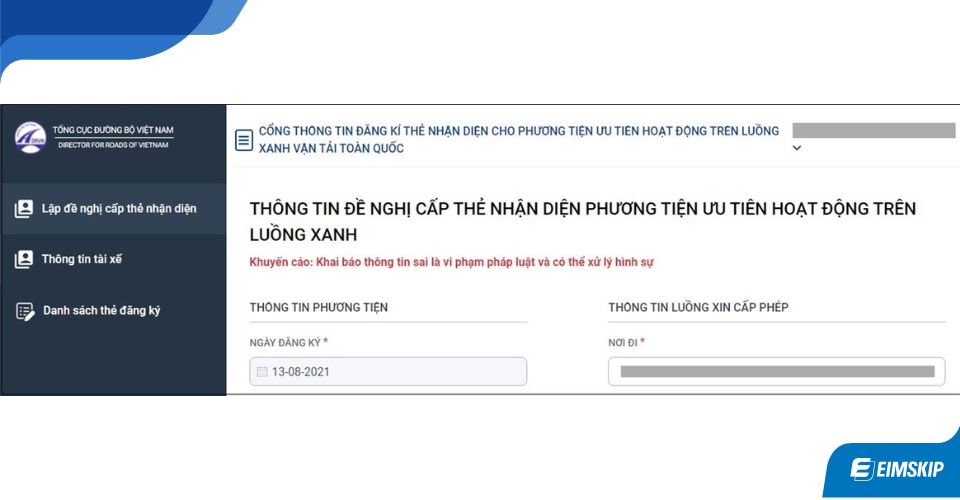 đăng ký luồng xanh online