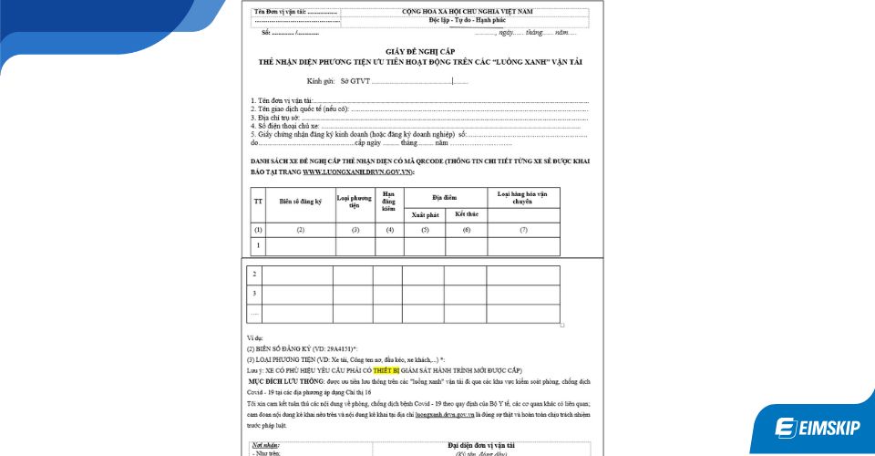 đăng ký luồng xanh online