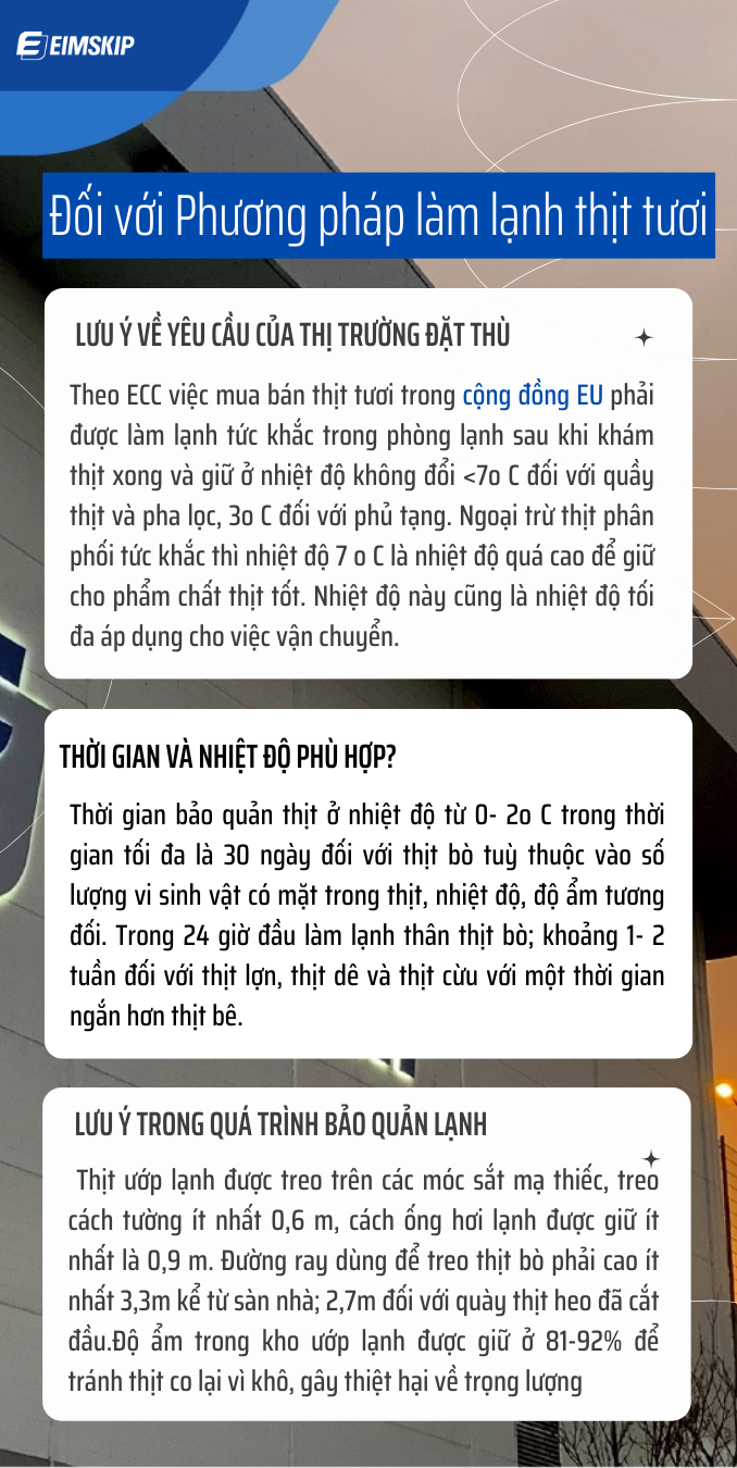 Nhiệt độ và thời gian bảo quản lạnh thịt xuất khẩu