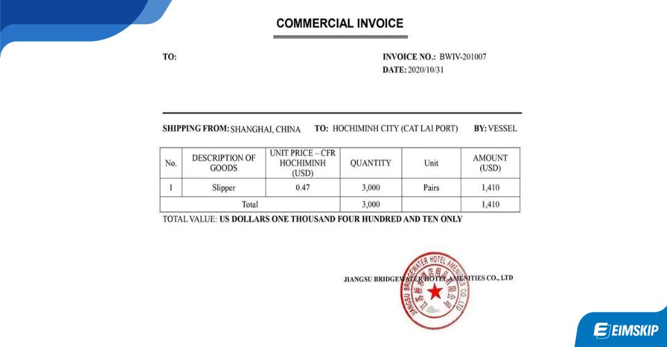 Mẫu Commercial invoice