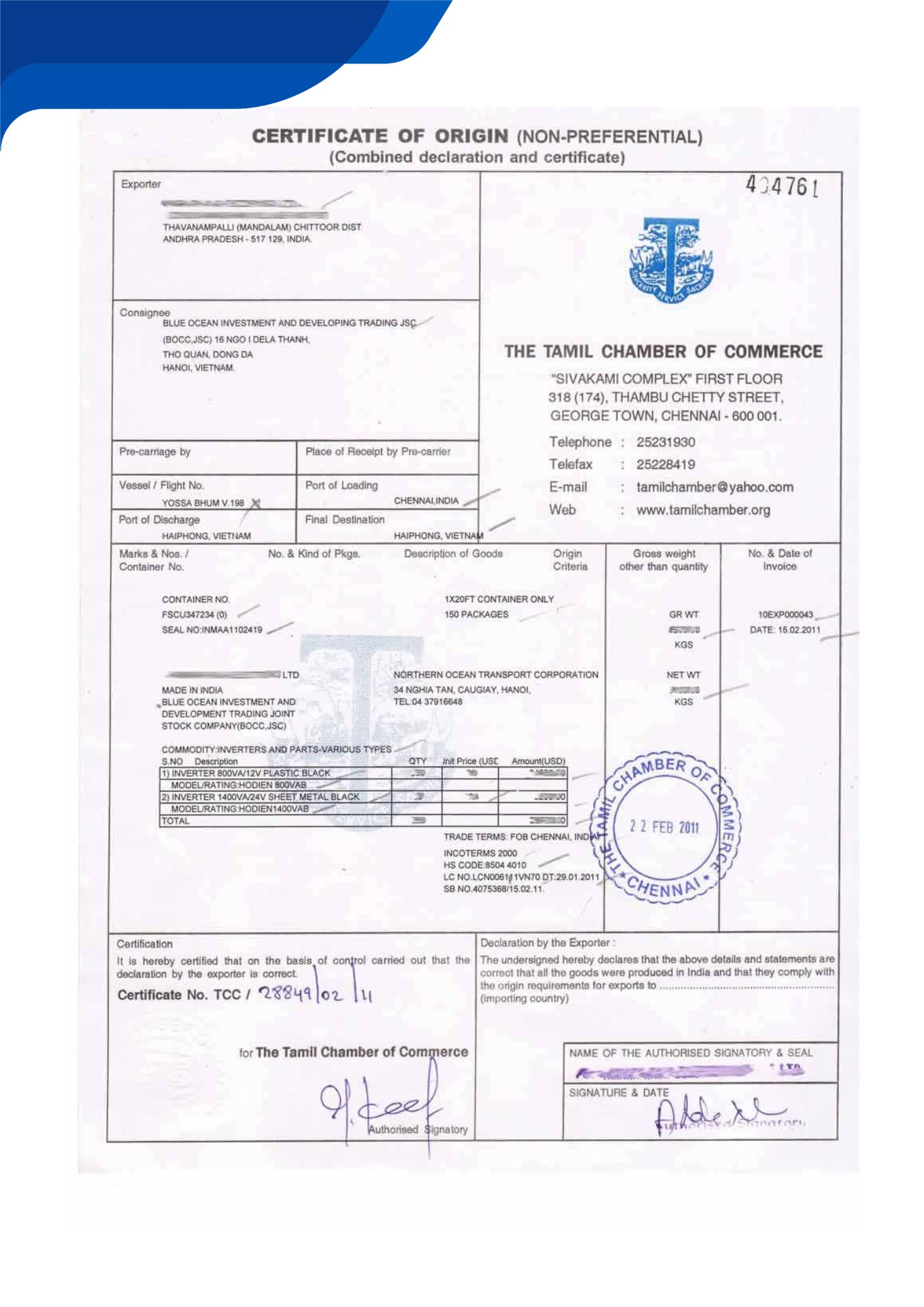 giấy chứng nhận CO