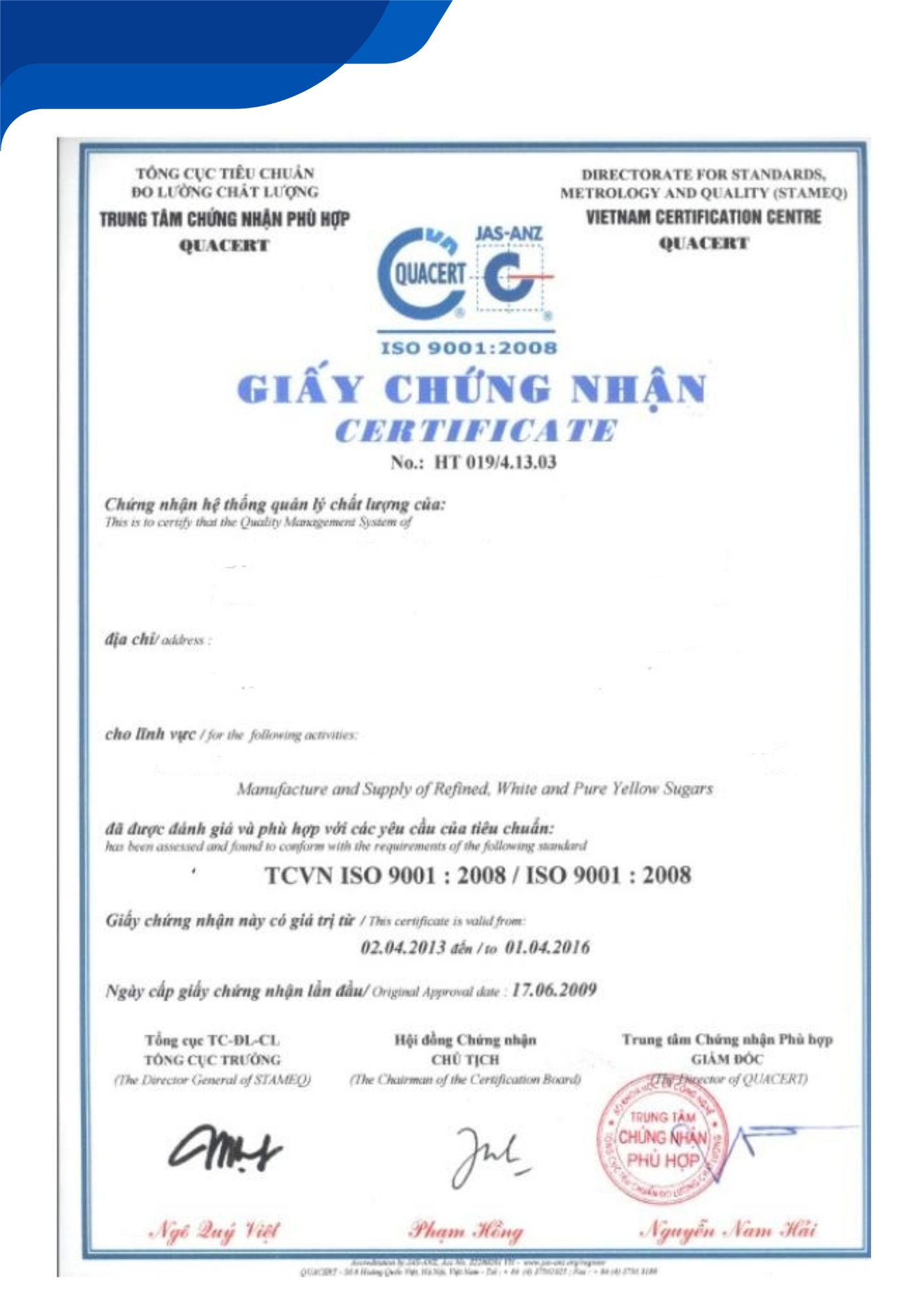 giấy chứng nhận CQ