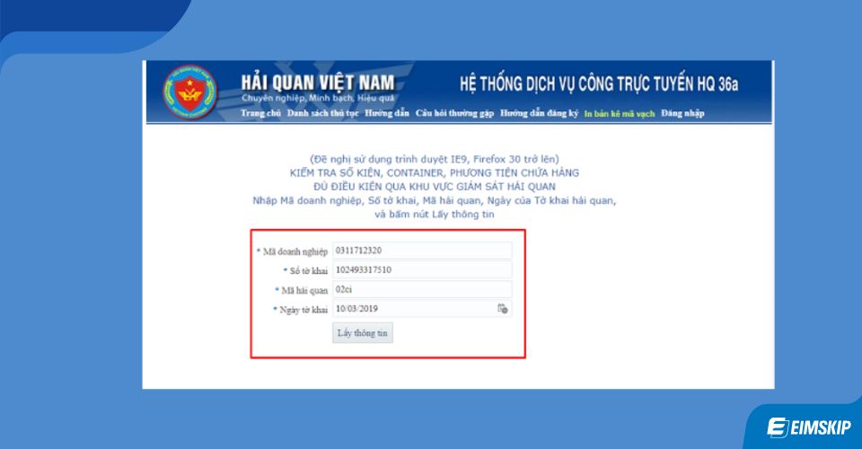 lấy mã vạch hải quan