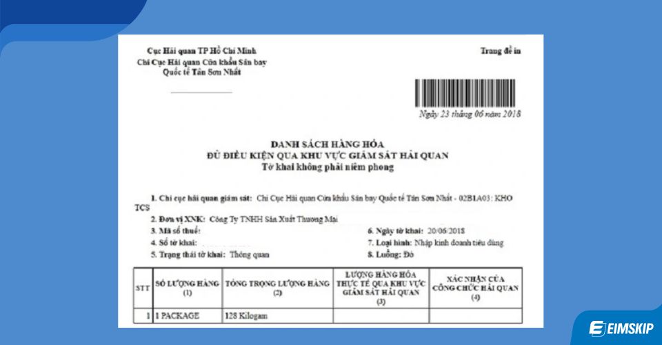 lấy mã vạch hải quan