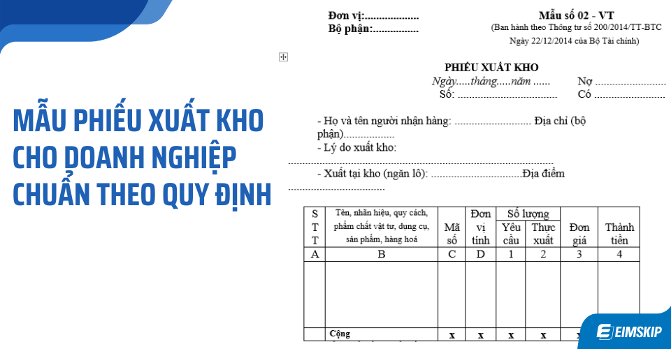 Mẫu phiếu xuất kho theo Thông tư 200