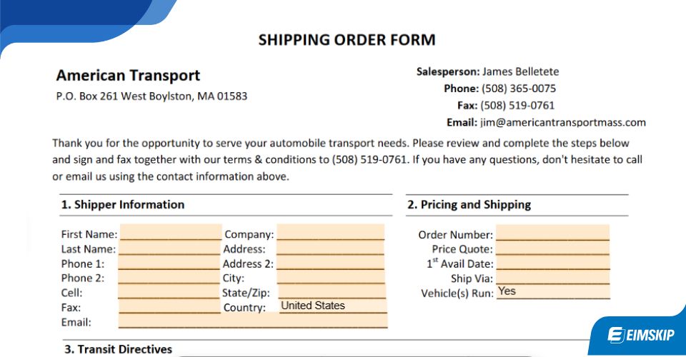 mẫu shipping order (so) trong xuất nhập khẩu