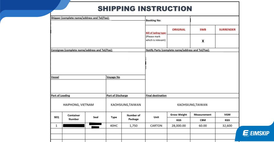 mẫu shipping instruction