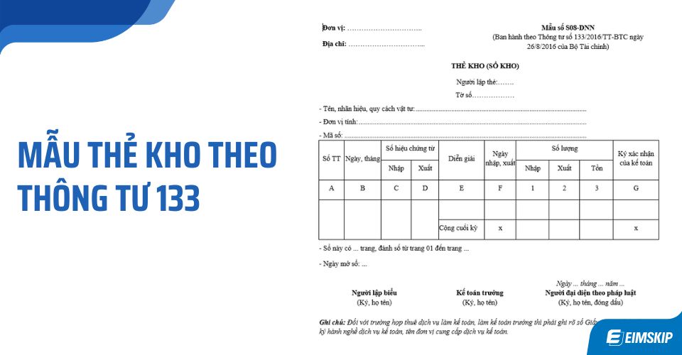 Mẫu thẻ kho theo Thông tư 133