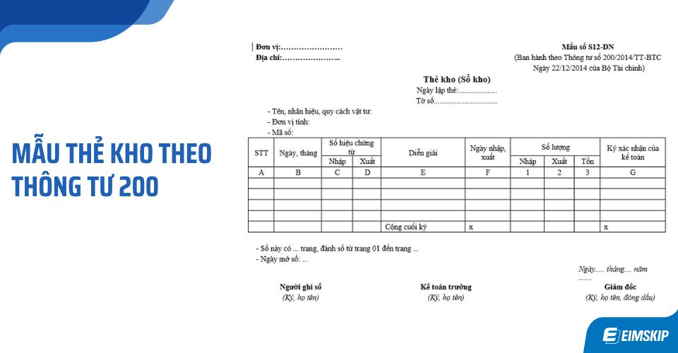 Mẫu thẻ kho theo Thông tư 200