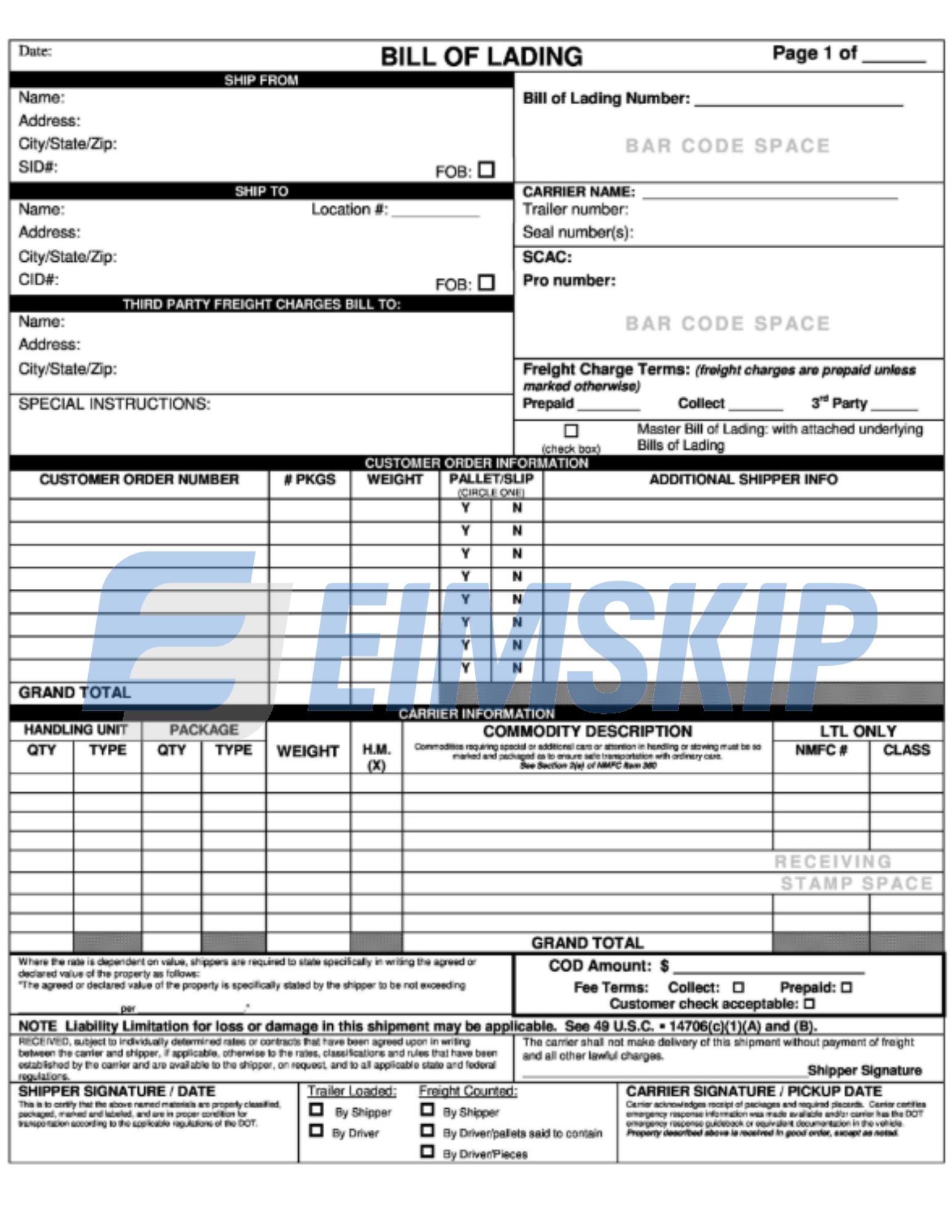 mẫu vận đơn - Bill of Lading - B/L