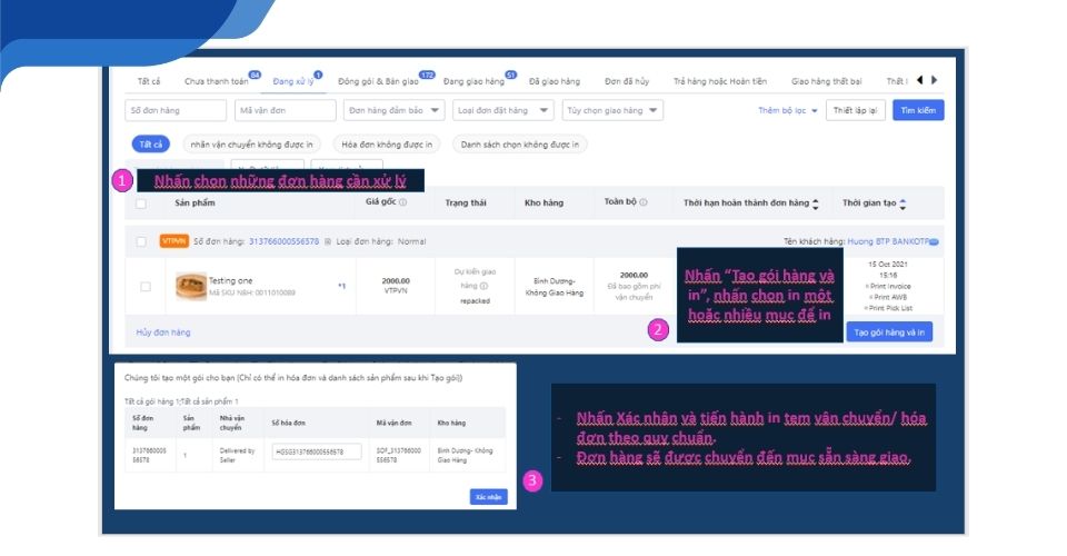 tạo gói hàng và in tem vận chuyển