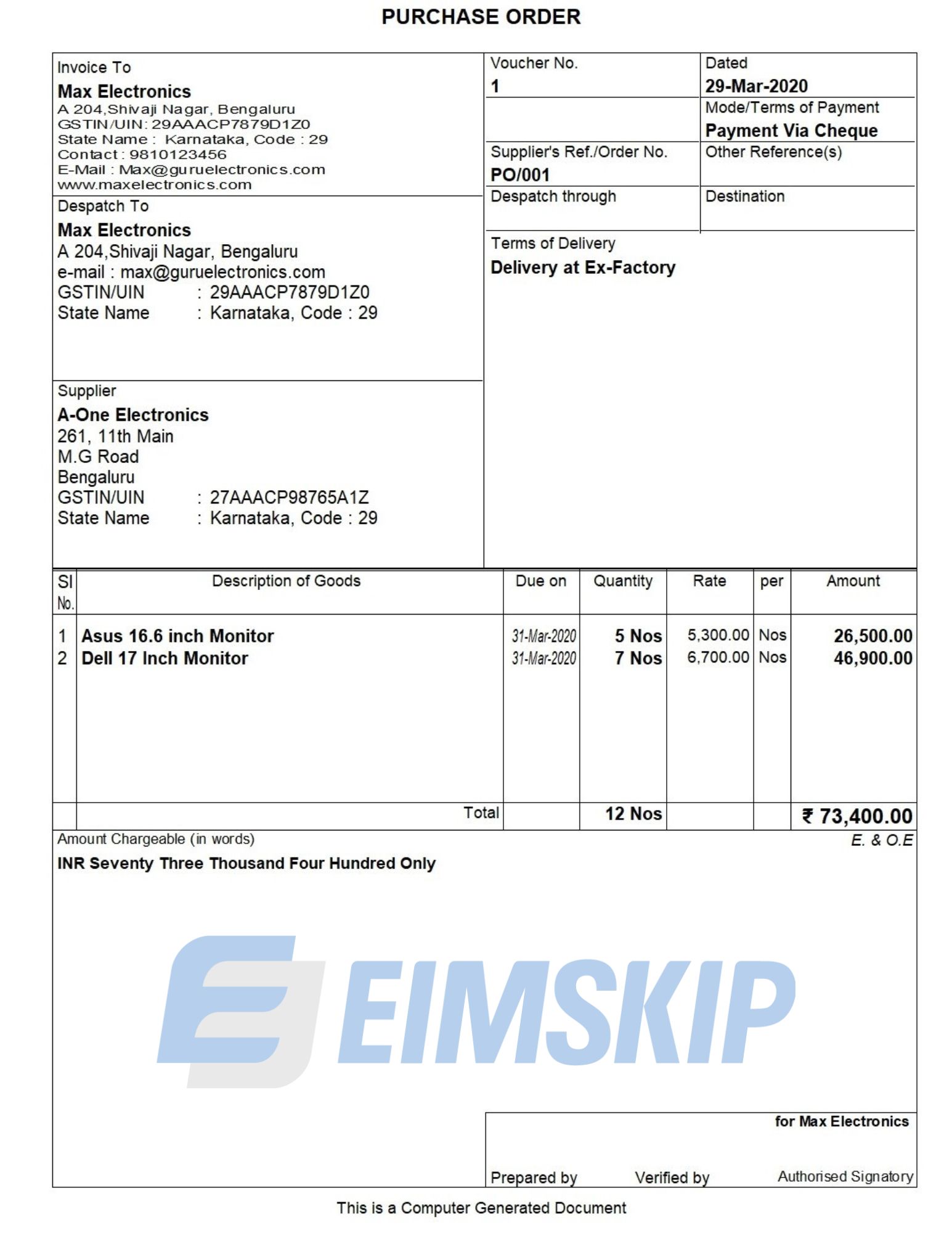 Mẫu Purchase Order (PO) tham khảo trong xuất nhập khẩu hàng hóa