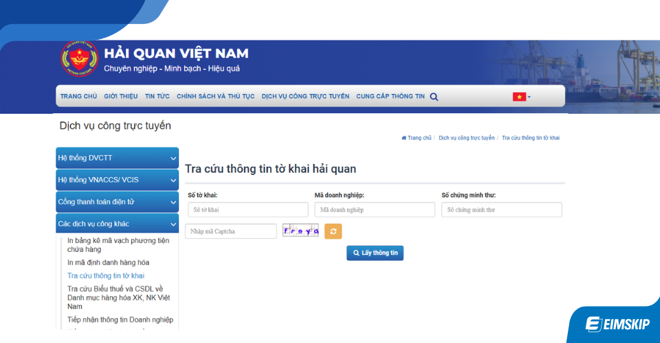 tra cứu tờ khai hải quan