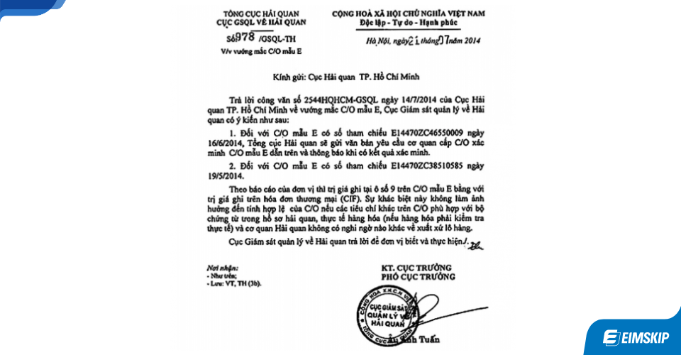 vướng mắc C/O mẫu E