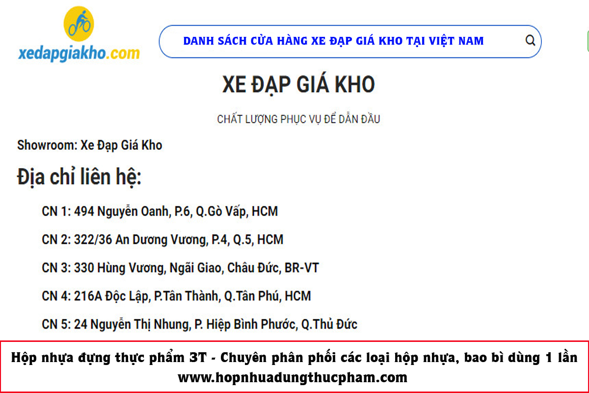 Danh sách cửa hàng xe đạp giá kho tại Việt Nam