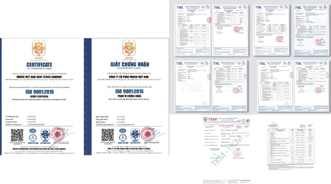 Các biên bản, giấy chứng nhận sản phẩm, nguyên vật liệu