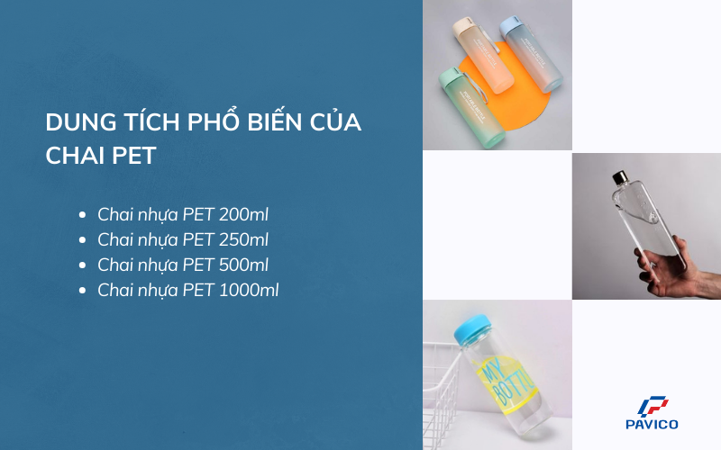 Dung tích phổ biến của chai PET