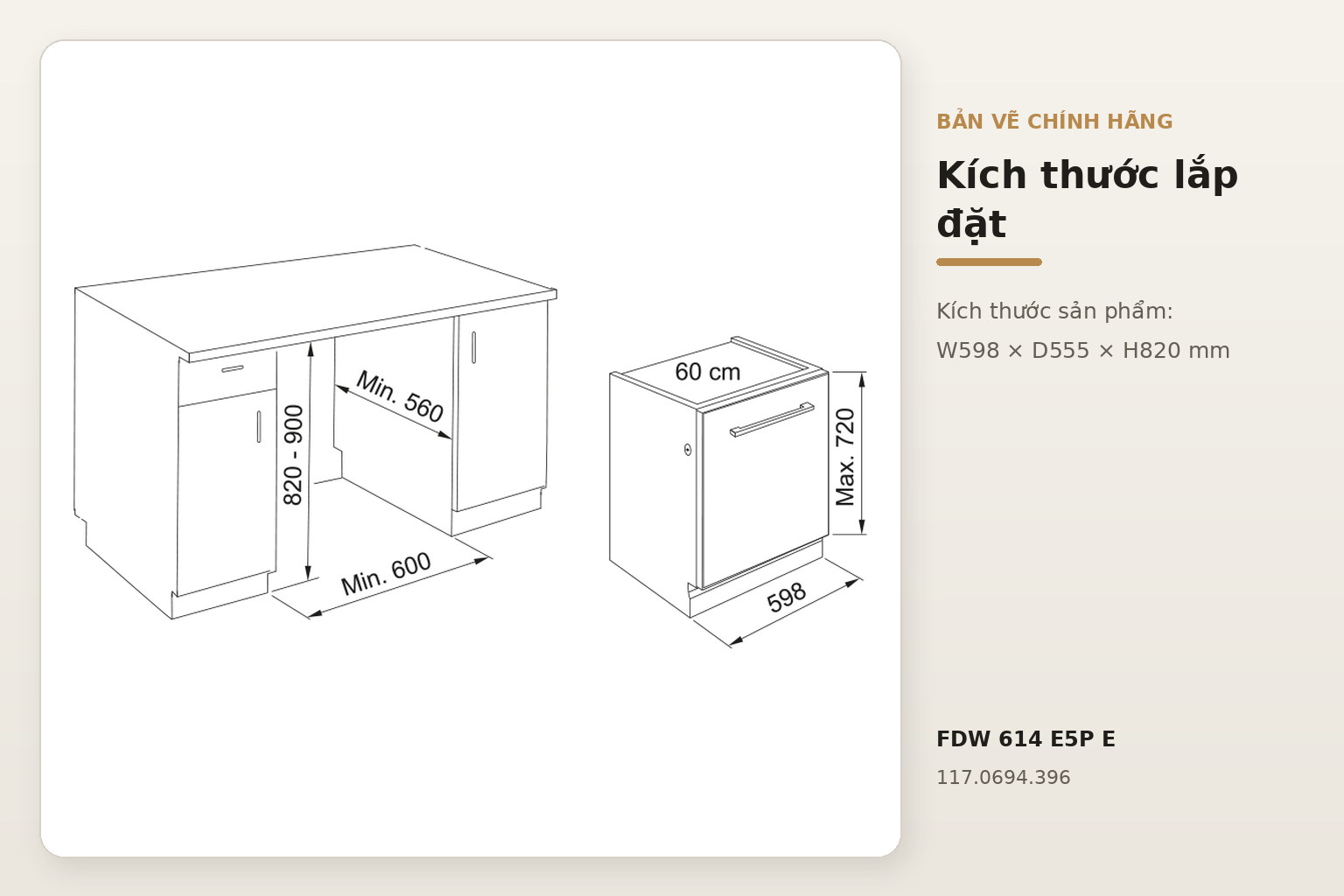 Bản vẽ chính hãng dùng để xác định kích thước khoang, cánh nội thất, chân đế và vị trí bố trí đường điện nước.