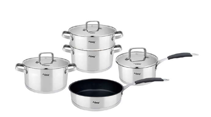 Bộ nồi Canzy CZ-899 5 món với thiết kế sang trọng, nắp kính cường lực bóng đẹp