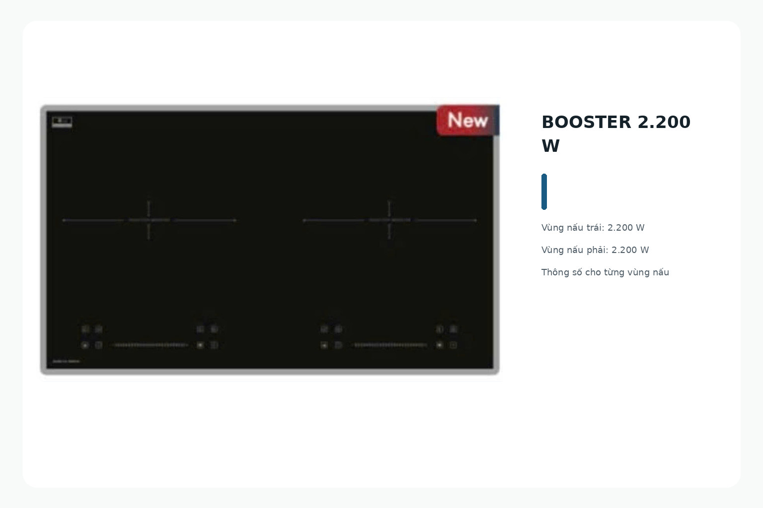 Canzy công bố mức Booster 2.200 W cho vùng nấu trái và vùng nấu phải.