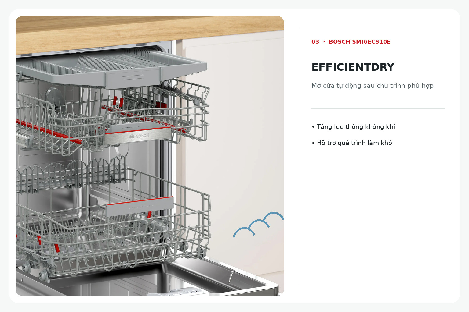 EfficientDry hỗ trợ lưu thông không khí sau chu trình, trong khi Extra Dry được lựa chọn khi cần tăng cường khả năng làm khô.