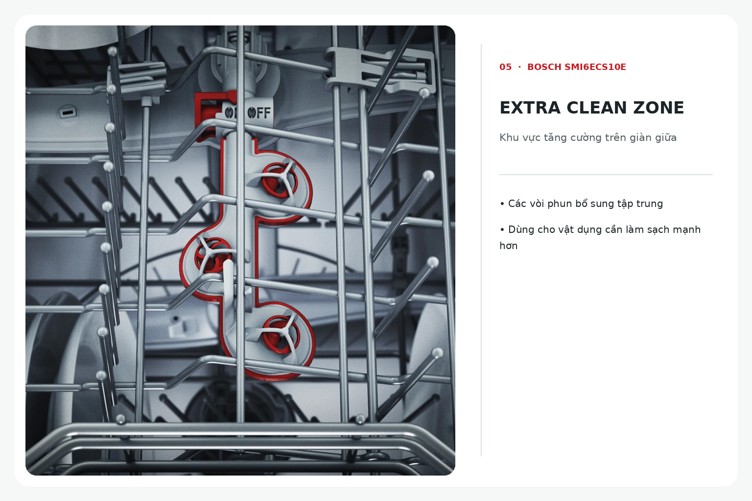 Extra Clean Zone tạo khu vực rửa tăng cường trên giàn giữa của Bosch SMI6ECS10E.