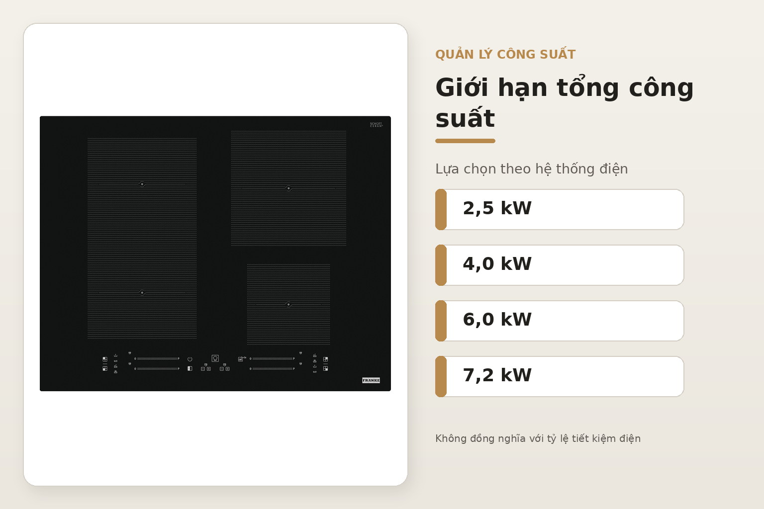 Lựa chọn giới hạn công suất cần phù hợp với điều kiện cấp điện tại nơi lắp đặt.