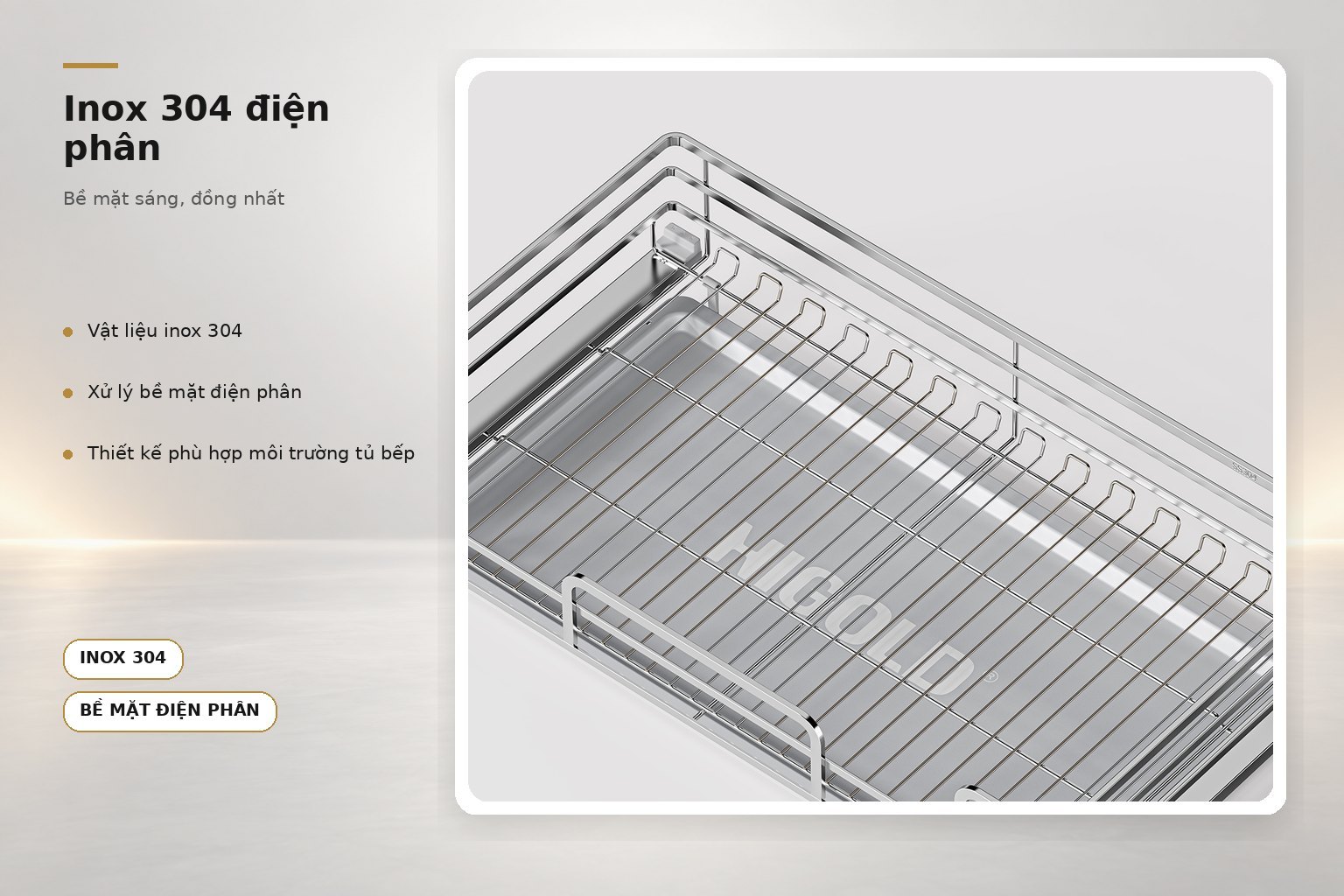 Inox 304 xử lý điện phân tạo bề mặt sáng, đồng bộ với thiết kế Diamond 2.0.