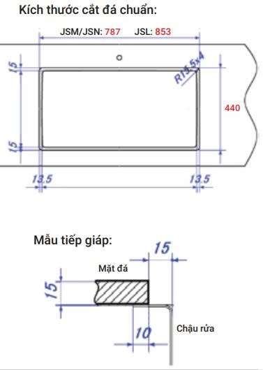 Kích thước cắt đá chậu Shigeru JSN-K-2F FS
