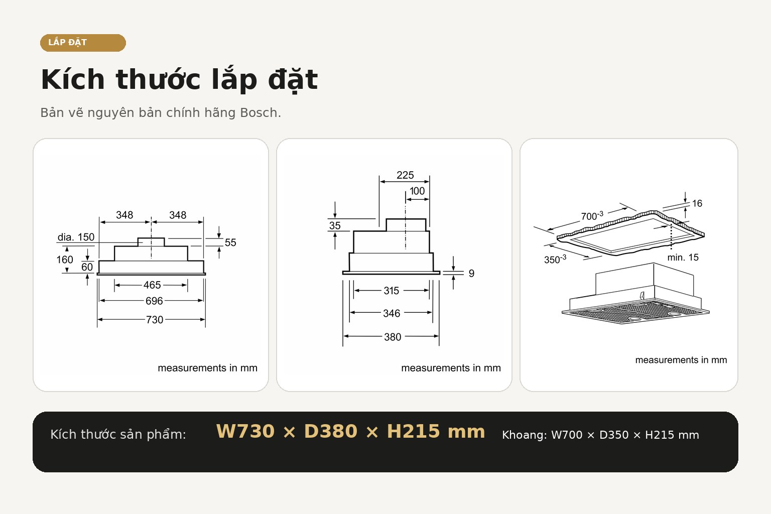 Bản vẽ chính hãng dùng để xác định kích thước thân máy, khoang khoét, vị trí đường ống và không gian bảo trì.