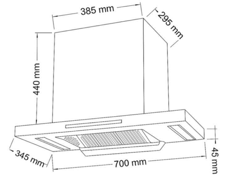 Sơ đồ kích thước chi tiết và hướng dẫn lắp đặt máy hút mùi Canzy CZ-H271CT