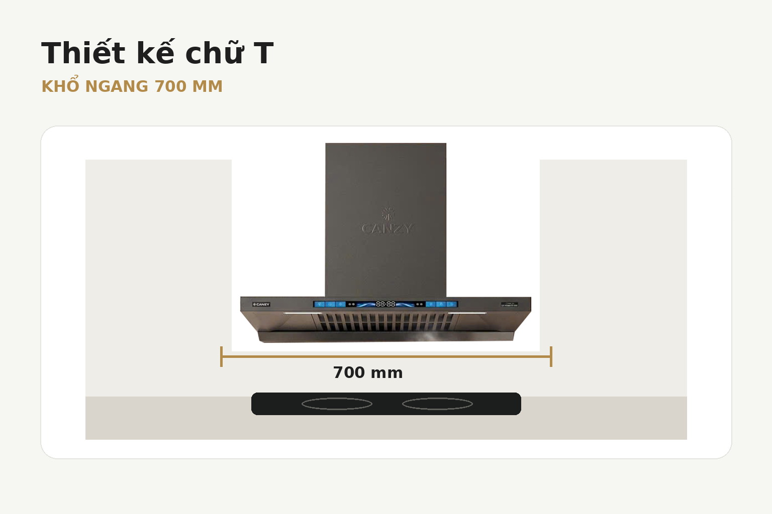Thiết kế chữ T màu đen tạo bề mặt đồng bộ cho khu vực nấu hiện đại.