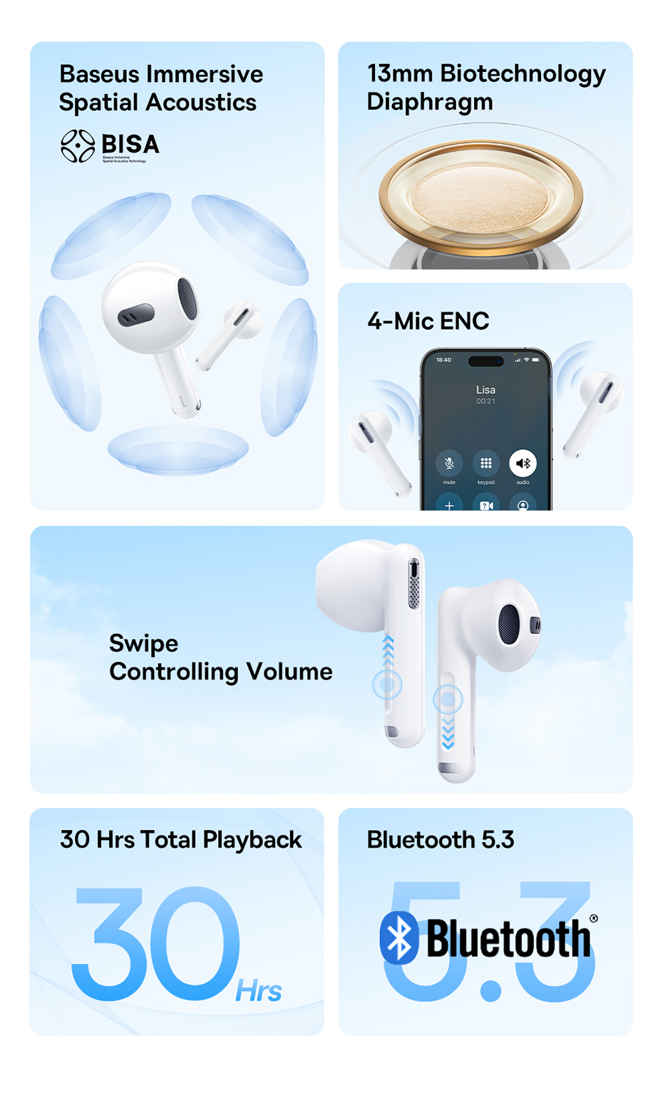 chube Tai nghe không dây Baseus Bowie WX5 True Wireless Earphones