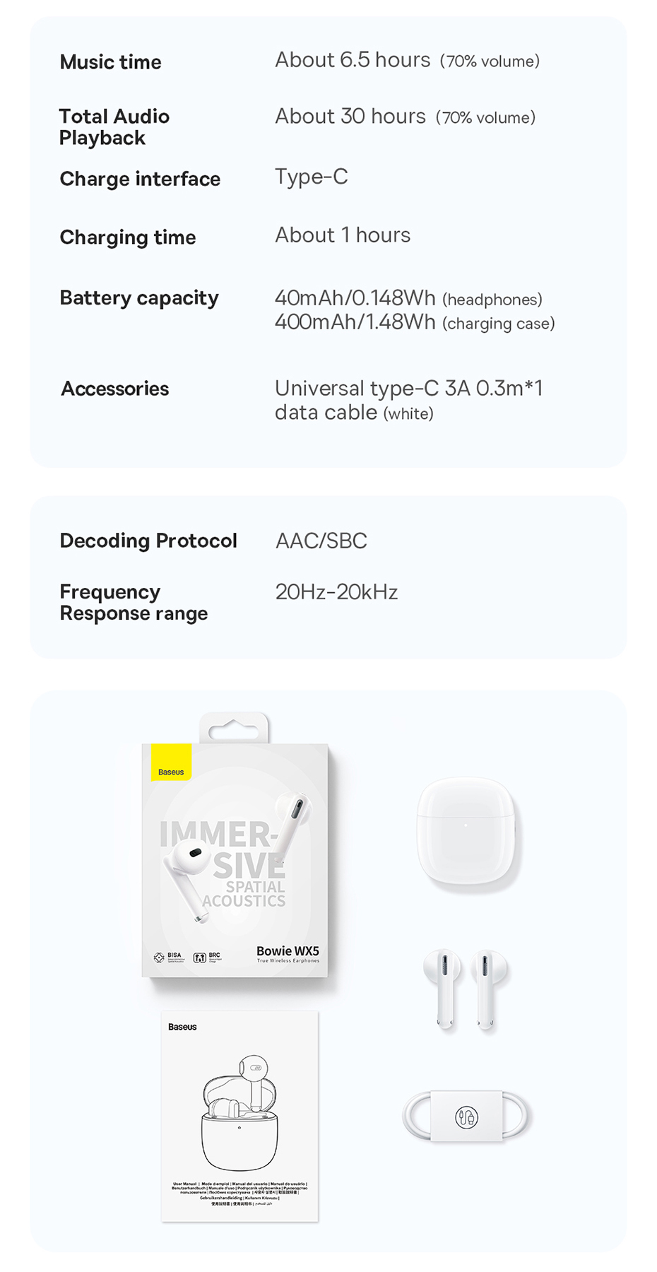 chube Tai nghe không dây Baseus Bowie WX5 True Wireless Earphones