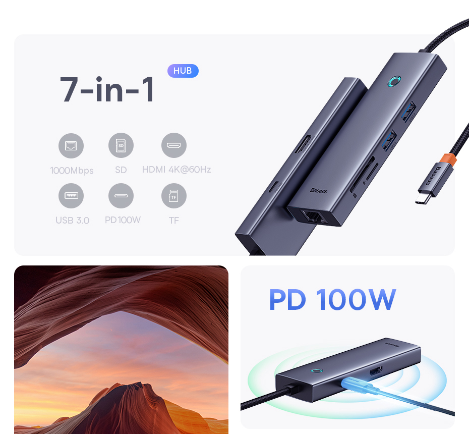 chube Hub chuyển đổi Baseus Flite Series - bản USB C