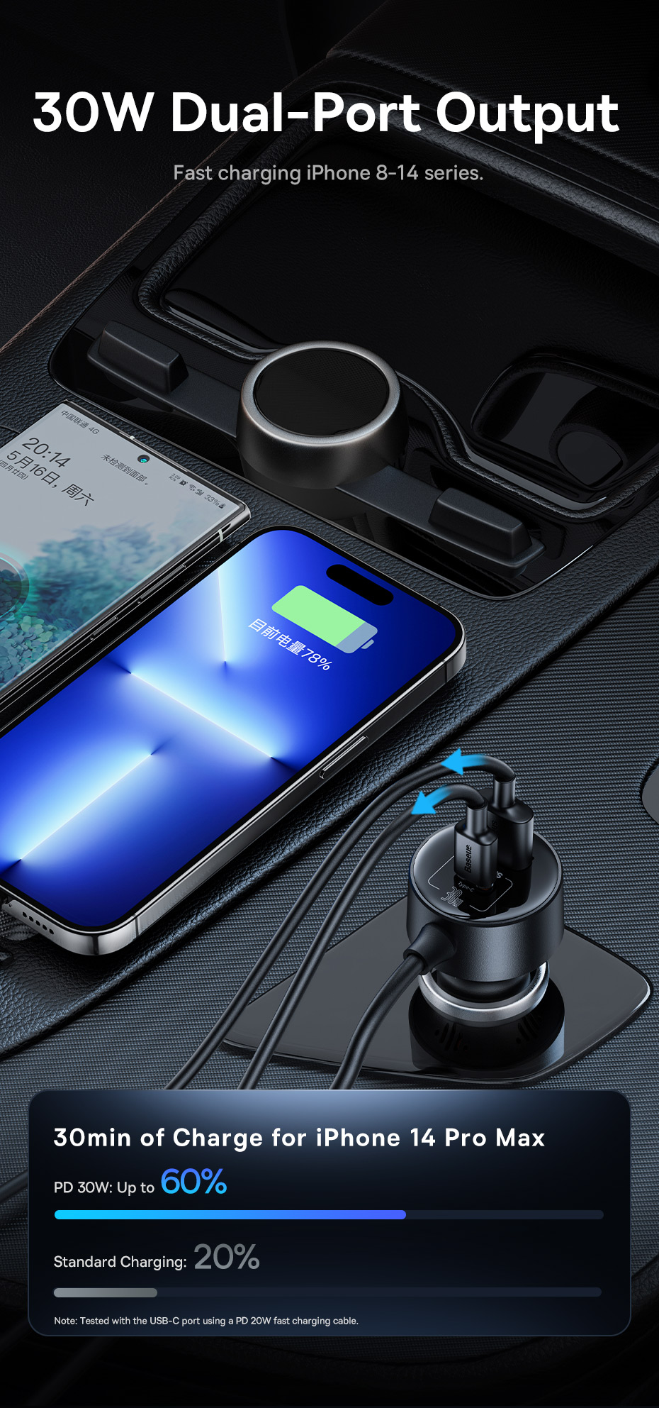 chube Tẩu sạc ô tô nối dài Baseus Car Cigarette Lighter 30W