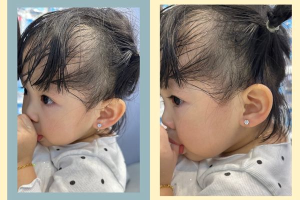 Ảnh em bé xỏ khuyên đáng yêu tại cửa hàng TinyBox