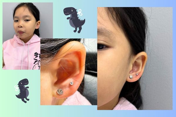 Ảnh em bé xỏ khuyên đáng yêu tại cửa hàng TinyBox