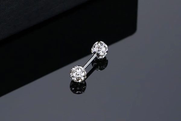 Khuyên tai hai đầu bi đính đá 4mm cho nam và nữ