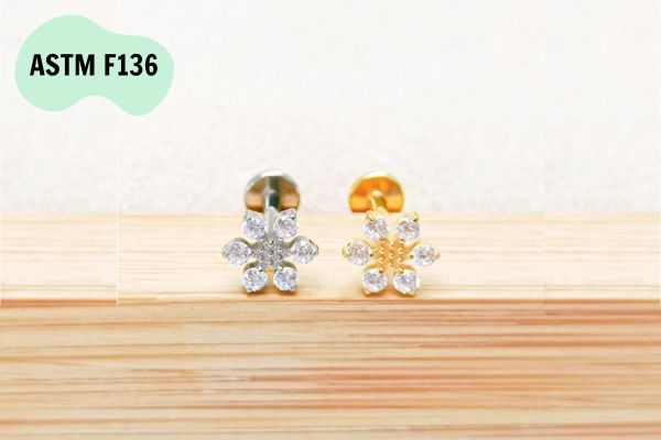 Bông tai Titan hình nơ pha lê - 1.2*8mm - 2 màu